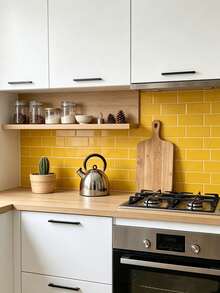 Bright Yellow Waterproof Brick Pattern 2D Texture Wall Panel DIY Tiles, Removable Self-Adhesive Wall Tile Stickers, Suitable For Kitchen Bathroom Backsplash And Holiday Decoration - Yellow Irregular Shape - View 5