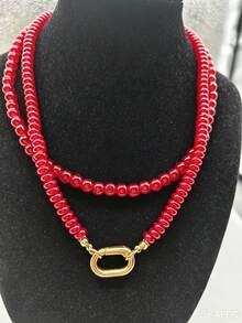 2pcs Fashion Bohemian Style Vintage Red Beaded Necklace Set For Women Couples Sisters Summer Vacation Date Gift Daily Casual Party Wedding Matching (Bead Color Random) - 2 Items - View 4