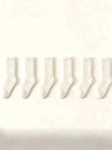 5 Pairs Solid Color Faux Fur Warm Cozy Mid-Calf Socks For Women, Autumn/Winter - White - View 9