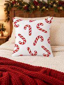 2pcs Candy Cane Christmas Pillow Cases, Red And White Holiday Throw Pillow Covers, Single-Sided Print, Pillow Insert Not Included - Multicolor - View 4