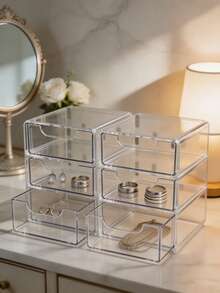1pc 3-Layer Drawer Jewelry Storage Box, Multi-Compartment Desktop Organizer For Earrings, Hair Accessories, Cosmetics And Small Trinkets, Bedroom Office Study Makeup Drawer Storage, Home Decor And Desktop Storage Supplies - Multicolor - View 1
