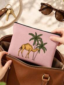 Date Palm Tree Camel Print Makeup Bag, Portable Zipper Cosmetic Pouch, Desert Style Travel Toiletry Storage Bag For Women,Middle Eastern Style,Boho Desert Pattern,Arabic Style, Lightweight, Multi‑Purpose, Gift For Her, Daily Cosmetic Storage - Multicolor - View 7