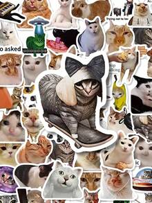 50Pcs Funny Internet Meme Cat Stickers, Viral Kitty Expression Patterns, Waterproof Vinyl Stickers For Water Bottles, Laptops, Scrapbook, Journal, DIY Decoration, Gift - Multicolor - View 2