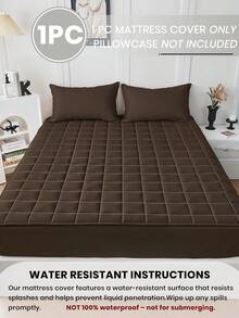 1pc Waterproof Fitted Sheet, Comfortable Mattress Protector, Dark Coffee Brown Mattress Cover, Room Decor, Skin-Friendly And Breathable, Suitable For Single/Double/Queen/King Size Beds, All Season, Machine Washable, Dorm Bedding, Back To School - Dark Brown - View 3