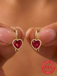 1 par de pendientes de oreja con forma de corazón de plata de ley S925, románticos y de lujo, de moda para mujer, personalizados, exquisitos, de estilo nicho y estética delicada, elegantes, suaves y frescos, accesorio versátil para uso diario y oficina, regalo detallista de vacaciones para novia y mejor amiga - amar - Ver 3