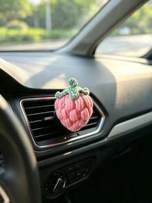 1pc Handmade Woven Strawberry Car Air Vent Decor, Women's Car Interior Air Conditioning Vent Ornament - A - View 5