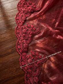 A Burgundy Lace Wedding Veil With A Comb, Vintage And Elegant, Face-Covering, Wedding Accessory, Suitable For Middle Eastern Weddings And Halloween - Multicolor - View 3