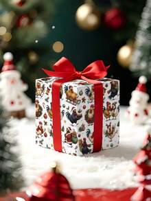 1 Roll Of Christmas Gift Wrapping Paper With Christmas Chicken Pattern,Perfect For Wrapping Christmas Gifts, Decorating For Christmas Parties, And Holiday Gift-Giving,DIY Craft,Festive Favour Wrapping ,1 Roll Size: 43 Cm X 300 Cm. - A - View 7