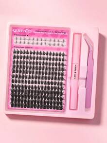 DIY Lash Extension Set With Wispy Spiked Clusters, Natural False Eyelashes And Bottom Lashes, Lightweight Reusable Individual Lash Segments For Easy Application, Soft Fluffy Lashes With Bond & Seal And Applicator Tweezers - Black - View 3