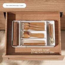 1pc Expandable Cutlery Tray, Adjustable Utensil Organizer, Plastic Kitchen Drawer Storage Box, Multi-Compartment Design, Spoon Fork Knife Holder, Also Suitable For Cosmetics Stationery Bathroom, White - Multicolor - View 9
