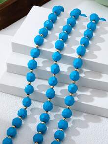OABE 1pc Bohemian Style Blue Asymmetrical Multi-Layer Beaded Necklace Layered Autumn Outfit Accessory Suitable For Women Daily Wear - Blue - View 5