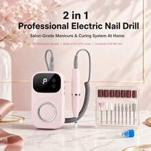 2-In-1 Electric Nail Drill With Built-In UV-LED Gel Curing Light, 50-Speed Adjustable Nail Machine, Complete Drill Bit Set, Portable Waist Clip Nail File, Suitable For Nail Enthusiasts, Beginners, Home Manicure, Travel And Small Nail Studios - A - View 2