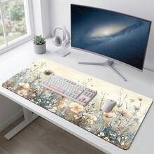 Exquisite Floral Stamen Light Tone Pattern Gaming Mouse Pad, Non-Slip Rubber Desk Mat, Smooth Sliding Surface, Suitable For Computer Laptop Office Home, Soft Abstract Art Decoration, Back To School Supplies - A - View 5