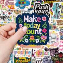 Positive Inspirational Stickers, Motivational Quotes Waterproof Stickers, Self-Affirmation Floral Text Stickers, Suitable For Journals, Water Bottles, Laptops, Luggage, Scrapbooks, Back To School Essentials - A - View 1