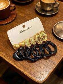 Betykuku 6/24pcs European & American Fashion Colorful Resin Metal Gold Stud Earrings Set - White - View 9