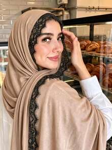 1pc New Silk Cotton Lace Scarf, Women's Muslim Hijab, Daily Soft Breathable Long Scarf, Elegant Headscarf, Versatile Elastic Shawl - Multicolor - View 27