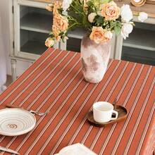 1pc French Vintage Green Plaid Fabric Ruffle Edge Tablecloth, Pleated Hem Round Tablecloth, INS Style Home Restaurant Dining Table Decor Cloth - Red - View 4