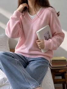 New Autumn/Winter Women's Pink Lightweight Knit Top - Pink - View 2