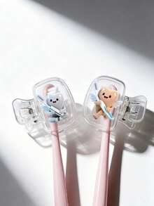 4-Color Cute Angel Tooth Pattern Toothbrush Holder, Suitable For Various Sizes Of Toothbrushes, With Ventilation Holes To Keep Toothbrush Heads Clean And Dry. Transparent Dust-Proof Toothbrush Cover With Tooth Pattern, Suitable For Women And Girls Travel Toothbrush Protection Cover, Portable Hygienic Toothbrush Cover, Bathroom Aesthetic Cute Bathroom Accessory, Travel, Daily Use, Transparent Clip-On Toothbrush Protection Cover, Suitable For Home And Travel Use, Family Gift, Back To School Season, Back To School Gift - Multicolor - View 9