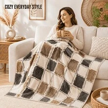 Blanket Neutral Color Checkerboard Bohemian Flannel Blanket Warm Autumn Winter Living Room Sofa Throw Bedroom Bedspread Nap Air Conditioning Blanket - Multicolor - View 5