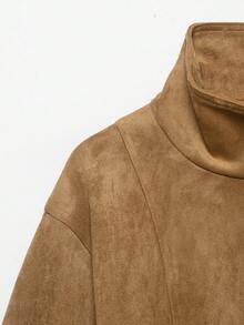 DEEKA Autumn New Women's European And American Style Fashion Minimalist Versatile Belted Suede Texture Effect Jacket - Khaki - View 4