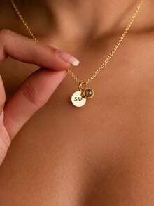 Customized Projection Photo Engraved Round Pendant Necklace, Customizable Pet Or Lover Photo, Built-In Projection Pendant, Gently View To See Exclusive Image. Round Pendant Supports Initial Engraving, 18K Gold Plated Stainless Steel Material, Exquisite Fine Chain Resistant To Fading. Minimalist Niche Design, Full Of Commemorative Meaning, Suitable For Birthday, Anniversary Gifts, Preserving Precious Memories, Versatile For Daily Wear. - Custom Projection Engraved Round Pendant Necklace - View 3