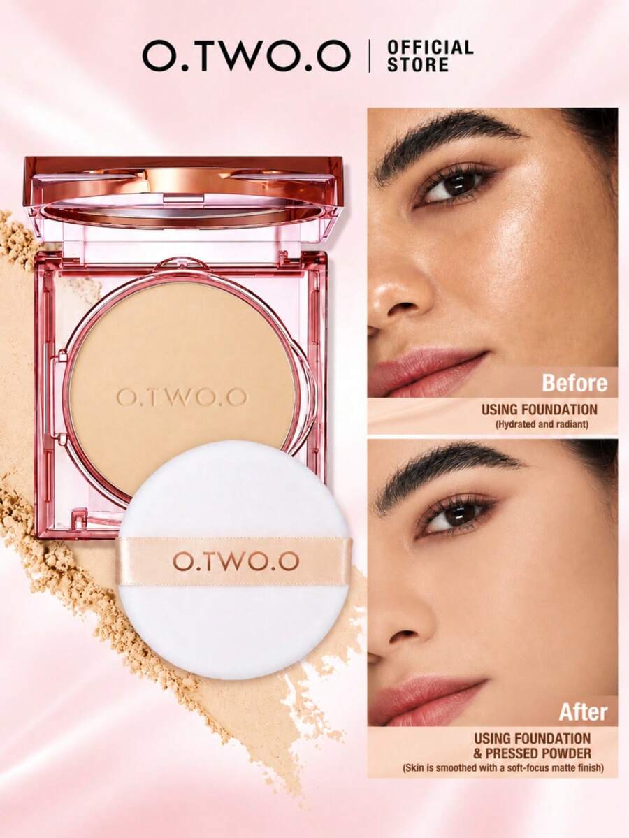 O.TWO.O Bedak Padat untuk Mengatur Riasan, Bedak Padat Matte, Pengontrol Minyak, Tahan Air, Tahan Lama, Cakupan Penuh, Menyamarkan Pori-Pori, Ringan, Tidak Berminyak, Riasan Wajah Sempurna untuk Wanita & Anak Perempuan, Sehari-hari, Pesta, Halloween, Natal, Musim Gugur, Musim Dingin
