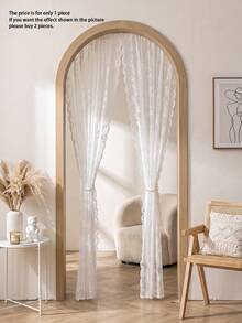 1pc Flower Embroidered Lace Door Curtain, Lace Fabric Door Sheer Curtain For Home - White - View 4