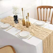 1PC Cheesecloth Table Runner Bohemian Gauze Cheese Cloth Tablecloth Country Transparent Tablecloth, Suitable For Wedding Bridal Shower Birthday Or Holiday Party Cake Table Decoration, Romantic Banquet Table Decor Table Runner - Champagne - View 4