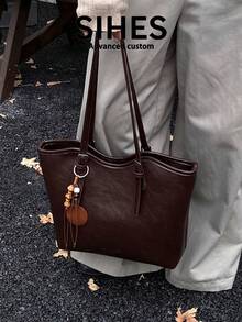 1pc Solid Color PU Leather New Women's Backpack, Fashionable Large Capacity Tote Bag, Zipper Closure, Dual Handles, Suitable For Commuting, Shopping, Dating, Outings - Coffee - View 4