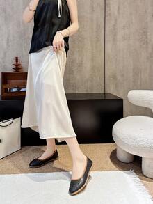 女款春夏新款軟底平底鞋，低鞋面百搭駕駛樂福鞋，大尺碼平底樂福鞋，布面鞋面純色休閒款 - 黑色 - 查看 5