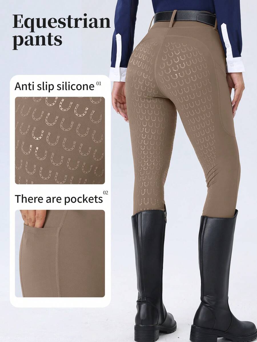 ROYALS MATTINI Women's Equestrian Pants With Pockets, Silicone Non-Slip Wear-Resistant Riding Pants, Women's Sportswear Spring Fall - Brown - View 1