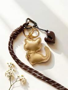 Cute Leather Cat Bag Charm Keychain, Cat Pendant With Chocolate Charm And Braided Rope Tassel, Bag Charm, Car Interior Charm, Car Keychain. Sweet Coffee Tone Bag Accessory Gift, Suitable For Women And Girls, Gift For Women, Birthday, Holiday Gift. - Multicolor - View 18