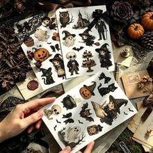 4 Sheets Set Halloween Journaling Stickers UV DTF Transfers For Crafts Furniture, Pumpkin Witch Ghost Decals Rub On Transfer Stickers For Wood Fabric Home Decor Scrapbooking DIY Crafts - Style 1 - View 4