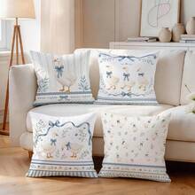 4pcs/1pc French Blue & White Goose Pattern Pillow Covers Without Inserts, Single-Sided Printed Cushion Cases, Suitable For Living Room Bedroom Home Decor, All Season Use - Multicolor - View 7