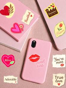 Vintage Confession Love Theme Stickers, PET Material, Heart Rose Romantic Gift Decorative Stickers, Includes Heart Shape, Love Letter Envelope And Confession Text Elements, Suitable For Diary Scrapbooking, Notebooks, Storage Boxes, Luggage, Skateboards, Helmets, Computer DIY Decoration - A - View 4