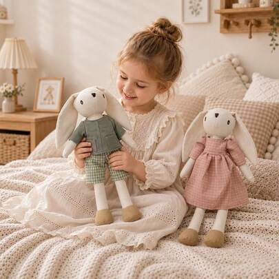 [Gift Rabbit]1pc Handmade Fabric Long-Eared Rabbit Doll With Interchangeable Outfits, Children's Holiday Birthday Easter Gift