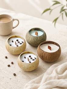 椰殼容器香氛蠟燭 木芯蠟燭，適合房間裝飾、秋季裝飾、臥室、禮物、生日、萬聖節、聖誕節、咖啡廳裝飾、攝影道具 - 蠟燭 - 查看 9