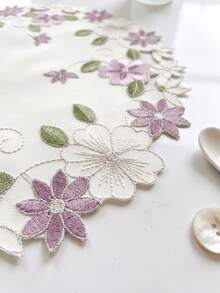 1pc Round Floral Embroidered Placemat, Blue/Pink Hollow Flower Embroidery Table Mat, Suitable For Wedding, Party, Dining Table And Home Decor - Pink - View 5