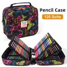 120-Slot Colored Pencil Storage Box, Large Capacity Pen Pouch, Gel Pen Organizer With Zipper, Portable - 120 Holes--red - View 2