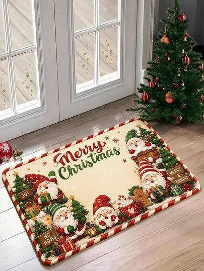 1pc Christmas Holiday Atmosphere Welcome Mat, Suitable For Indoor & Outdoor Entryway, Front Door Mat, Faux Cashmere Material, Soft & Comfortable Bathroom Rug, Applicable For Living Room, Kitchen, Bedroom, Entrance, Home Decor, Room Decoration