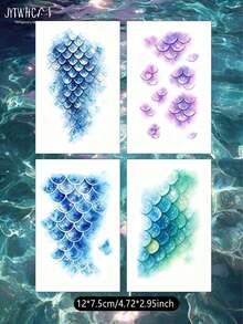 5/10/15/20pcs Mermaid Scale Temporary Tattoo Sticker Set, Colorful Glitter Gradient Fish Scale Realistic Tattoo Face Makeup, Waterproof And Sweat-Resistant, Suitable For Summer Pool, Halloween Cosplay, Party Gifts, For Women And Girls. Mermaid Scale / Fish Scale / Siren Tail Tattoo / Rainbow Gradient / Delicate Pearlescent Texture / Temporary Tattoo / Full Arm Realistic Tattoo Stickers, Dazzling Gemstone Rhinestone Waterproof Long-Lasting Temporary Tattoo Stickers For Women, Face Stickers - Multicolor - View 10