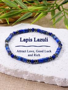 Exquisite Lapis Lazuli Tube Bracelet, Symbolizing Wisdom & Abundance, Attraction Good Luck And Protection. Unisex Fashionable Jewelry For Daily Wear - Blue - View 8