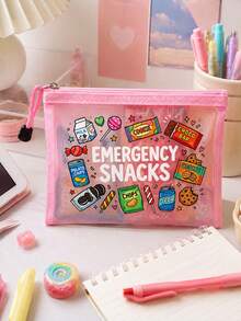 Mesh Makeup Bag With Cute Cartoon Snack Patterns, Multifunctional Makeup Bag That Can Store Snacks, Portable Storage Bag, Holiday Essential, Snack Storage Bag, Travel, Dorm, Bridal Gift, Birthday Gift - Multicolor - View 1