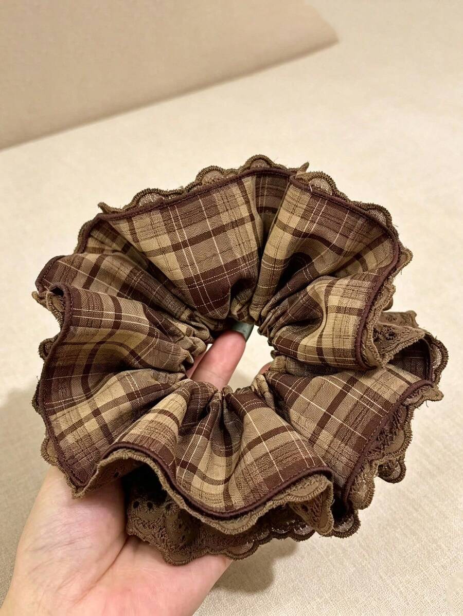 1件 2026新款可愛3D格紋填充蝴蝶結髮圈,百搭秋冬韓系髮飾髮圈 - 彩色 - 查看 1