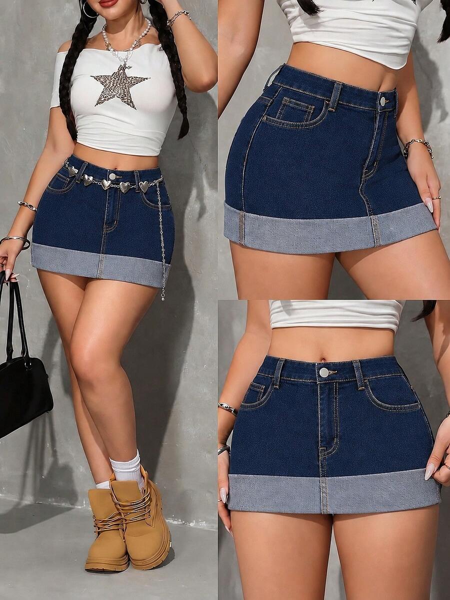 Women Denim Skirts - Medium Wash - View 1