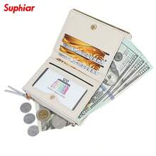 Party Laser Clip Coin Purse, INS Style Women's Multifunctional PU Card Holder, Solid Color Trifold Large Capacity Wallet - Multicolor - View 8