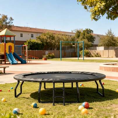 Trampolín Junior para Interior/Exterior, 8ft/10ft/12ft/14ft/15ft/16ft con Red de , Marco Plegable de Montaje Rápido, Aro de Baloncesto Opcional con Escalera, Trampolín de Salto Azul/Negro para el Patio Trasero