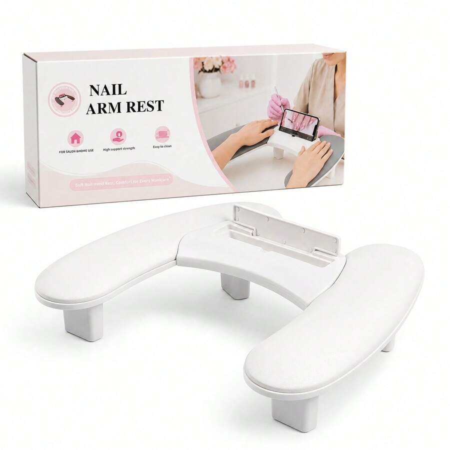 Multi-Functional U-Shape Nail Hand Rest, Dual-Zone Arm Support Cushion With Built-In Phone Stand & Tool Organizer, Ergonomic Manicure Pillow For Professional Salon & Home Manicure - Multicolor - View 1