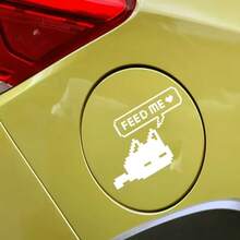 Retro Pixel Cat "Feed Me" Car Sticker, Funny Fuel Tank Cap Decal, Cute Pixel Art Auto Decoration - A - View 1